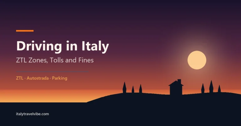 Driving in Italy cover: Tuscan hills and cypresses at dusk