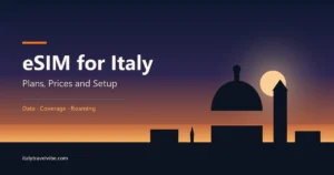 eSIM for Italy cover: a domed Italian skyline in silhouette at dusk
