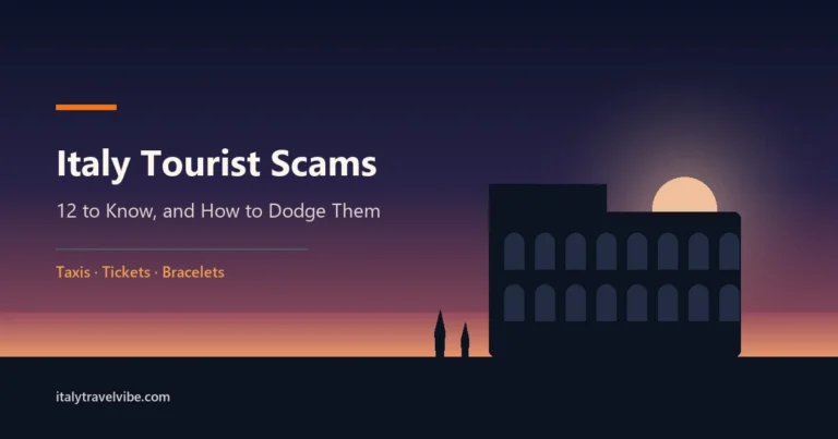 Italy tourist scams cover: the Colosseum in silhouette at dusk