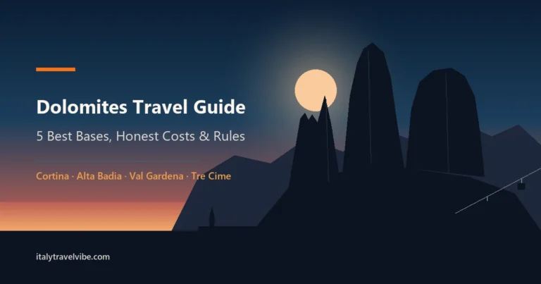 The three towers of the Tre Cime di Lavaredo in silhouette against a dusk sky, from the Dolomites travel guide