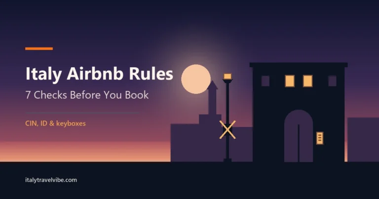 Italy Airbnb rules cover: a Roman doorway with an intercom panel and a crossed-out keybox, in silhouette at dusk